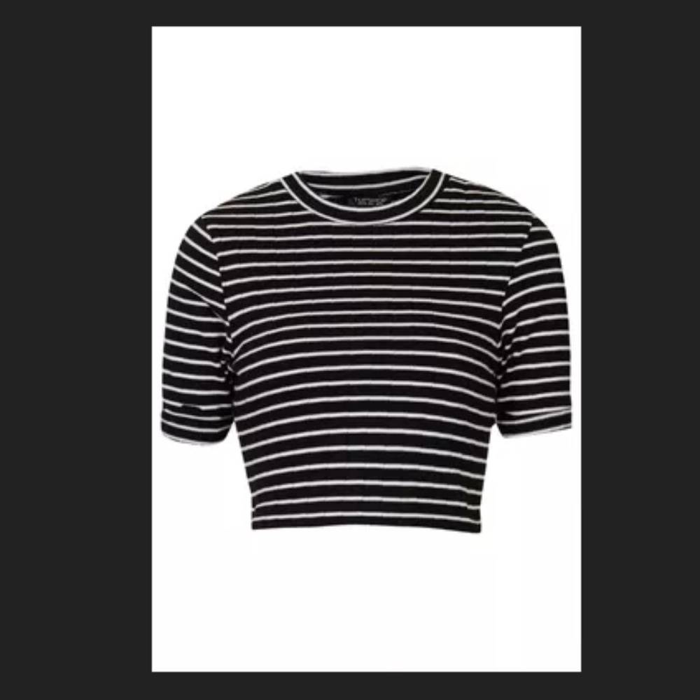 Topshop Black White Striped High Neck Crop Top